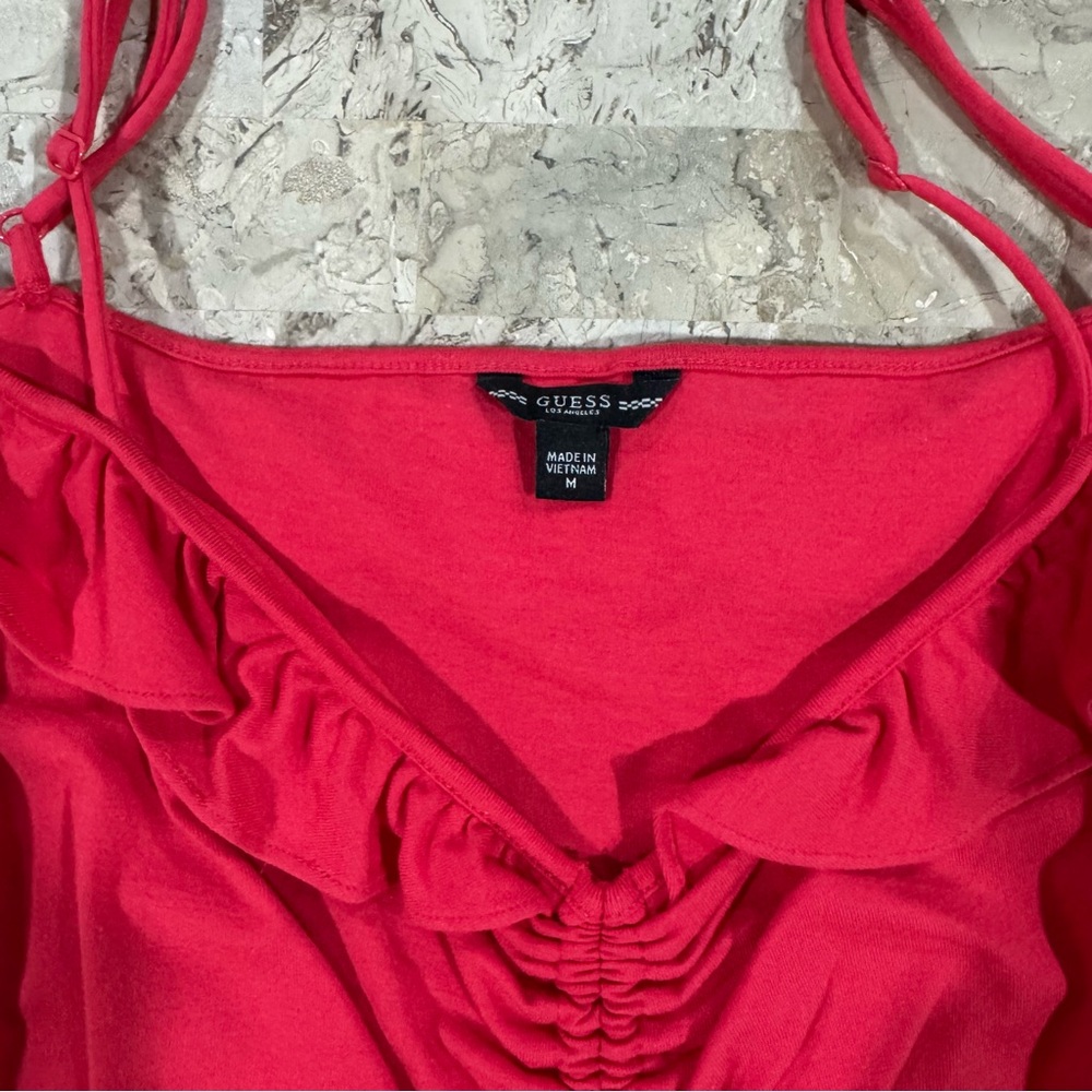 Guess Hot Pink Ruffle Cold-Shoulder Drawstring Tank - Picture 3 of 4